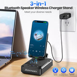 Cell Phone Stand with Bluetooth Speaker and Wireless Charger, Desktop Charging Station Stand Speaker for iPhone, Christmas Birthday Gift for Men