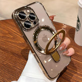 Magnetic For Iphone 16 Pro Max Case Clear Invisible Ring Stand Built-In Camera Lens Protector Compatible With Magsafe Shockproof Case For 16 Promax,Desert Titanium