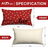 Valentine'S Day Rectangle Pillow Covers Red White Sweet Love Throw Pillow Case 12 X 20 Inch Hearts Stripes Love Cushion Cover For Home Couch Sofa Wedding Anniversary Decoration, Set Of 4