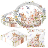 100Pcs Easter Plates, Easter Plates and Napkins includes 50pcs Oval Easter Paper Plates and Easter Napkins, Bunny Rabbit Disposable Easter Plate and Napkin for Happy Eater Decorations