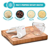 Restaurant-Grade Italian Cuisine Rotary Cheese Grater With Handle - Perfect Heavy-Duty Parmesan Cheese Grater - Effortlessly Shred And Shave Cheese With 2 Easy To Clean Stainless Steel Drum Blades