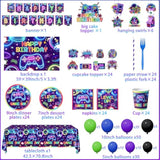 Video Game Birthday Decorations, 258Pcs Gaming Party Decorations Gamer Birthday Plates And Napkins, Cups, Tablecloth, Banner, Balloons, Cake Toppers Game Party Decorations For Boys Serve 24