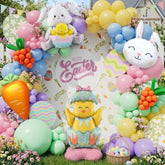 Easter Balloon Garland Arch Kit, Pastel Rainbow Balloons Easter Decorations With Bunny, Carrot & Chicken Foil Balloons For Baby Shower Birthday Spring Party Decorations