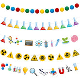 5 Pieces Science Party Decorations Banner Science Birthday Party Decorations Felt Ball Garland Colorful Pom Pom Chemistry Lab Hanging Garland Banner For Home