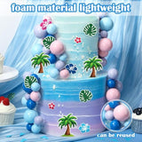 72 Pcs Cartoon Birthday Cake Topper Hawaiian Cake Topper Decoration With Balls Pink Blue Birthday Decoration Hawaiian Tropical Flower Decor Baby Shower Party Supplies