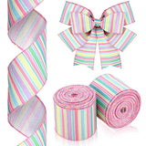 2 Rolls 20 Yards Spring Wired Edge Ribbon Horizontal Stripe Wired Edge