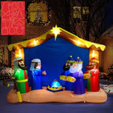 8Ft Christmas Inflatable Outdoor Decoration, Nativity Scene Set, Navidad Blow Up Yard Decor With Built-In Led Light For