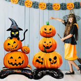 2Pc Large Halloween Foil Balloons – 43" Pumpkin & 27" Black Cat Decoration
