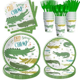 Alligator Party Decorations Tableware For Birthday Baby Shower, Reptile Crocodile Alligator Birthday Party Supplies, Paper Plate, Cup, Napkin, Disposable Cutlery, Serves 24