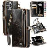 Compatible With Iphone 15 Pro Case Wallet With Rfid Blocking Card Holder For Women Men, Soft Pu Leather Magnetic Snap Flip Zipper Strap Wallet Phone Case Fit For Iphone 15 Pro 6.1", Coffee