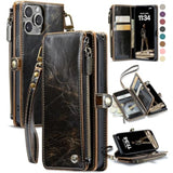 Compatible With Iphone 15 Pro Case Wallet With Rfid Blocking Card Holder For Women Men, Soft Pu Leather Magnetic Snap Flip Zipper Strap Wallet Phone Case Fit For Iphone 15 Pro 6.1", Coffee