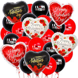 Happy Valentines Day Balloons - Big, Pack Of 26 | Black And Red Heart Shaped Balloons For Valentines Day Decorations | Heart Balloons, Valentines Balloons, Romantic Decorations Special Night