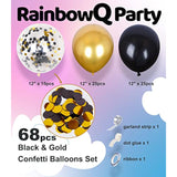 68 Pc Metallic Black Gold Balloons 12 Inch with Confetti for Party Decorations