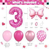 Pink 3Rd Birthday Balloons Decorations, Hot Pink Rose Polka Dots Balloon Arch Kit, Huge Bow Foil Balloons, Pink Number 3 Balloon Tower For Baby Shower Girls Princess 3Rd Theme Party