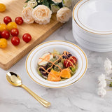 100-Pack 12oz Disposable Plastic Bowls Gold Rim Heavy Duty for Parties Weddings