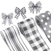 Grey Wired Edge Ribbon Plaid Ribbon 3 Rolls 2.5 Inch Farmhouse Ribbon