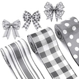 Grey Wired Edge Ribbon Plaid Ribbon 3 Rolls 2.5 Inch Farmhouse Ribbon