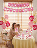 Mothers Day Decorations Set, Pink Happy Mothers Day Banner with Mom Printed Balloons, Cupcake Toppers and Honeycomb Centerpieces, All-in-1 Best Mom Party Supplies for Mother's Day Celebration