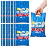 100 Pieces Happy Birthday Jesus Gift Bags, Christmas Plastic Goodie Bags With Handles, Happy Birthday Jesus Treat Bag For Christmas Part Supplies