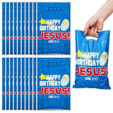 100 Pieces Happy Birthday Jesus Gift Bags, Christmas Plastic Goodie Bags With Handles, Happy Birthday Jesus Treat Bag For Christmas Part Supplies