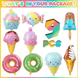 Ice Cream Balloons Donut Party - 9 Pcs Sweet Candy Pastel Foil Mylar Donut Balloons Arch Kit For Kids Baby Shower Grow Up Birthday Spring Decorations Supplies(30 Inch)