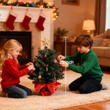 24 Inch Tabletop Christmas Tree, Artificial Mini Xmas Pine Tree With Led String Lights And Ornaments,Christmas Decoration Tree Decor-Red