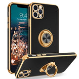 For Iphone 11 Pro Max Case, Phone Case Iphone 11 Promax, Slim Fit Kickstand Ring Holder Shockproof Protection Soft Tpu Bumper Protective Girls Women Boy Iphone 11 Promax 6.5 Cover,Black/Gold