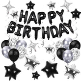 56Pcs Silver Black Happy Birthday Banner & Balloons Party Decorations (Black)