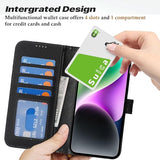Case for iPhone 14/13 6.1" Genuine Leather Wallet Case with 4 Card Slot, RFID Blocking Card Holder Magnetic Flip Folio Kickstand Shockproof Phone