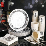 150 Pcs 70S Disco Party Supplies Silver Disco Ball Paper Dinner Plates, Paper Cups, Cocktail Napkins For Wedding Picnic Travel(White And Silver)
