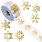 1000Pcs Clear Christmas Stickers Roll Gold Foil Snowflake Stickers Xmas Winter Holiday Round Adhesive Label Stickers Decal For Xmas Envelopes Invitations Cards Gifts Decor, 6 Designs
