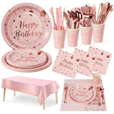 Birthday Party Tableware, 161 Pieces Pink And Rosegold Party Supplies, Party Dinnerware Sets Include Paper Plates Napkins Cups Silverware, For Shower Engagement Parties Decoration -20 Serves