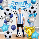 4D Soccer Party Balloons, Championship Trophy Balloon, First Prize Soccer Party Decorations, World Cup Sport Theme Birthday Party Balloons (Blue white)