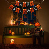 Happy Halloween Fabric Banner with String Light Black Orange Flag for Fireplace Mantel Decor