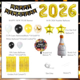 Happy New Year 2026 Party Set with Foil Balloons, Banner, and Backdrop