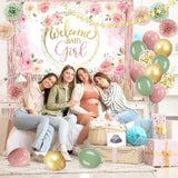 Dusty Pink And Sage Green Baby Shower Decorations Welcome Baby Girl Floral Backdrop Retro Pink Sage Green Gold Balloons Dusty Rose Pompoms Tassel Garland For Girl Birthday Baby Shower Decor