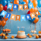 Happy Birthday Banner Blue & Orange, Party Decorations for Boys’ 1st Birthday