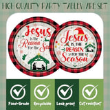 Christmas Nativity Party Decorations - 96 Pcs Jesus Is The Reason For The Season Paper Plates Napkins Forks Tableware Set Disposable Happy Birthday Religious Xmas Decor Supplies Serve 24