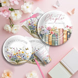 Book Theme Bridal Shower Decorations Tableware, Pink Library Reading Theme A New Chapter Story Book Bridal Shower Party Supplies, Disposable Paper Plate, Cup, Napkin, Cutlery, Serves 24