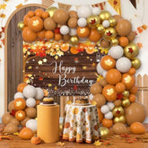 110PCS Fall Birthday Balloon Arch Kit with Maple Leaf Balloons and Rustic Backdrop