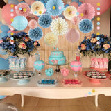 Dusty Blue and Pink Party Decorations Pink and Blue Birthday Decorations Pink Blue Cream Paper Fans Paper Pom Poms Lanterns for Birthday Gender Reveal Party Decor