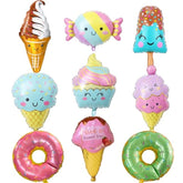 Ice Cream Balloons Donut Party - 9 Pcs Sweet Candy Pastel Foil Mylar Donut Balloons Arch Kit For Kids Baby Shower Grow Up Birthday Spring Decorations Supplies(30 Inch)