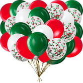Red White Green 12Inch Balloons With Confetti Balloons For Wedding, Birthday, Baby Shower, Christmas, Family Parties Decoration(55Pcs)