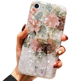 Compatible With Iphone 8/7 /Se (2022/2020) Case 4.7 Inch Flower Cute Fashion Design For Women Girls 360 Degree Rotating Ring Kickstand Soft Tpu Shockproof Cover Brown Flower