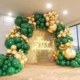 140pcs Green & Gold Balloon Garland Kit – Emerald, Forest, Hunter for Party and Event Decor