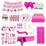 85pcs Pink Birthday Kit with Glitter Banner, Balloons & Party Decor for Girls