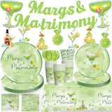 171Pcs Margs And Matrimony Bachelorette Tableware Set, Margarita Party Decorations Include Margs And Matrimony Banner 50 Thickened Plates 2 Tablecloths For Margarita Party