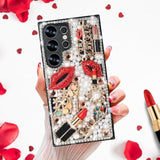 Compatible With Galaxy S25 Ultra Bling Case For Women Girls Luxury Sparkle Glitter 3D Handmade Diamond Crystal Rhinestone Lips Lipstick Pearl Flowers High Heels Soft Protective Case Clear