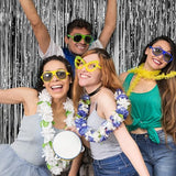 2 Pack Foil Curtain Backdrop Black Metallic Tinsel Foil Fringe Curtains Photo Booth Props for Birthday Wedding Engagement Baby Shower Bachelorette Christmas Holiday Celebration Party Decorations