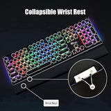 S108 Typewriter Keyboard, Retro Mechanical Gaming Keyboard Wired 108 Keys With Rgb Backlit Sidelight, Detachable Wrist Rest, Round Keycaps Blue Switches - Black